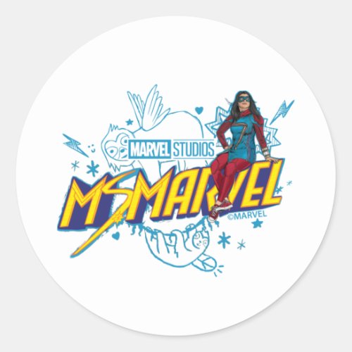 Ms Marvel  Ms Marvel With Sloth Baby Sketch Classic Round Sticker