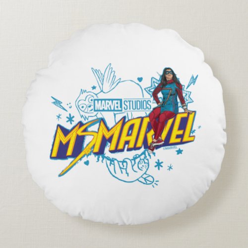 Ms Marvel  Ms Marvel With Sloth Baby Sketch Round Pillow