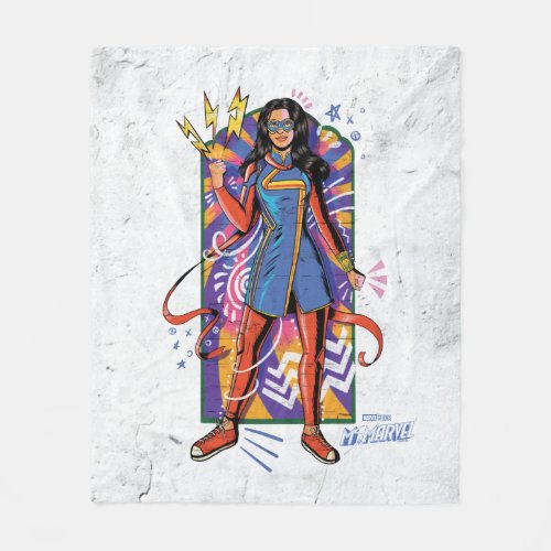 Ms Marvel  Mural Sketch Graphic Fleece Blanket