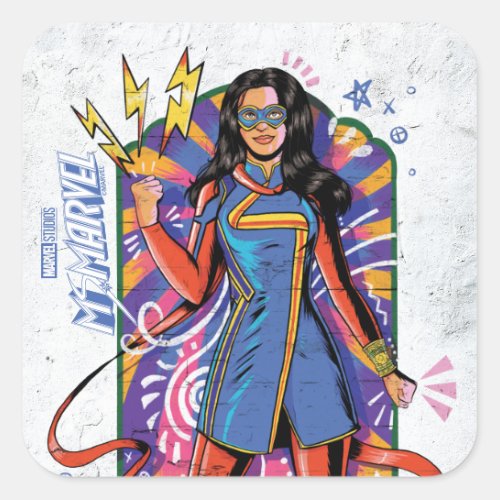 Ms Marvel  Mural Sketch Graphic Square Sticker