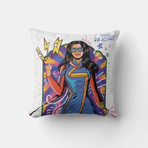 Ms Marvel  Mural Sketch Graphic Throw Pillow