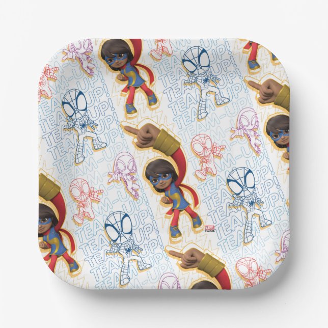 Ms. Marvel & Spidey Team Pattern Paper Plates (Front)