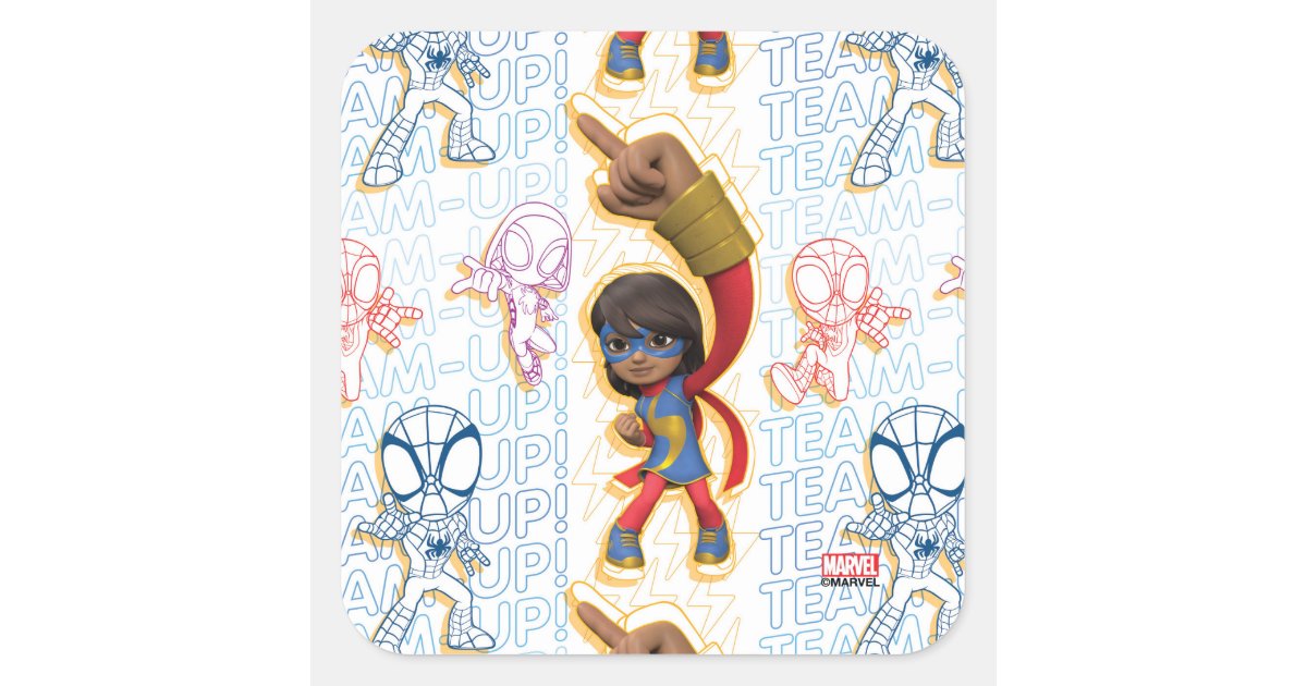 Ms. Marvel & Spidey Team Pattern Square Sticker