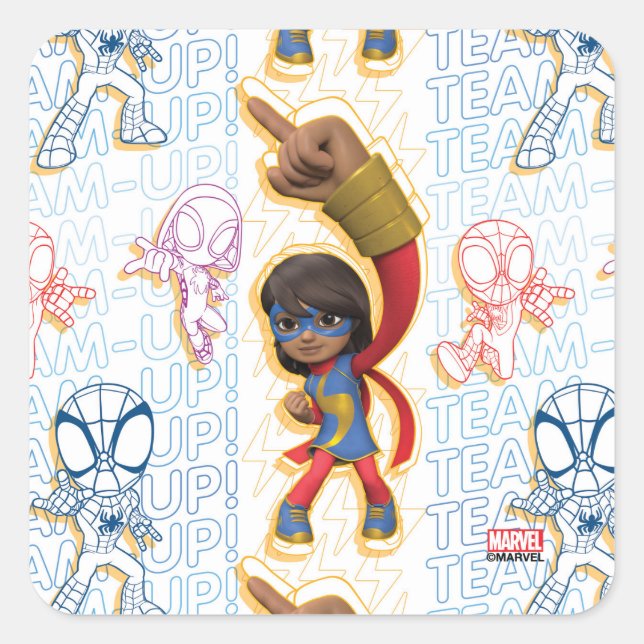 Ms. Marvel & Spidey Team Pattern Square Sticker (Front)
