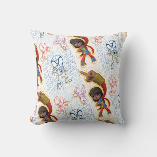Ms. Marvel & Spidey Team Pattern Throw Pillow (Front)