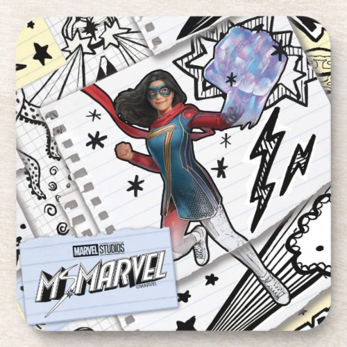 Ms Marvel  Super Hero Doodle Pattern Beverage Coaster