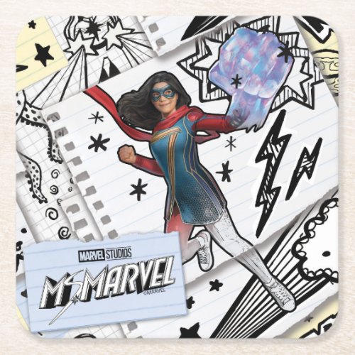 Ms Marvel  Super Hero Doodle Pattern Square Paper Coaster