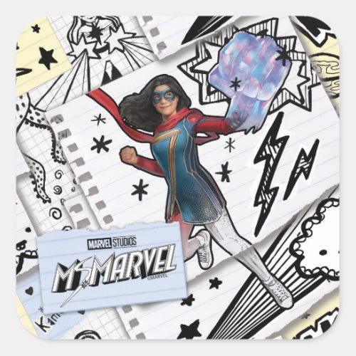 Ms Marvel  Super Hero Doodle Pattern Square Sticker