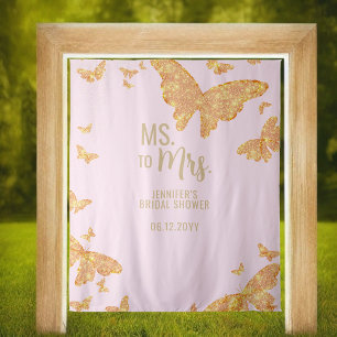 Ms Mrs Boho Gold Butterfly Pink Bridal Backdrop