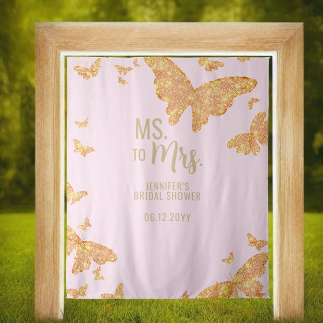 Ms Mrs Boho Gold Butterfly Pink Bridal Backdrop (Creator Uploaded)