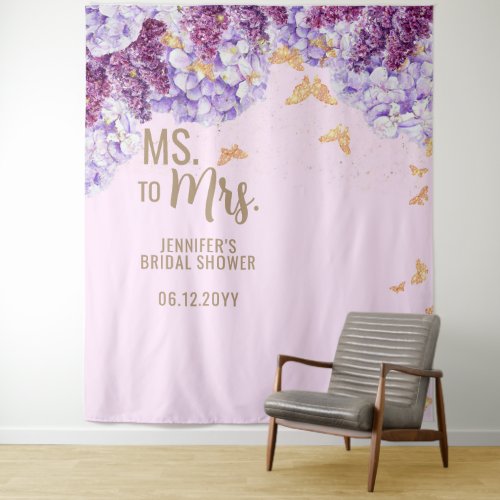 Ms Mrs Floral Arch Butterfly Pink Bridal Backdrop