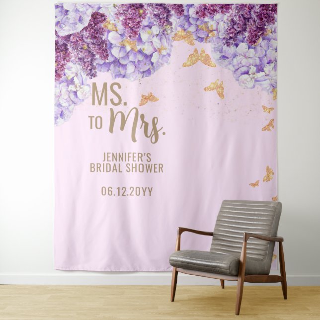 Ms Mrs Floral Arch Butterfly Pink Bridal Backdrop (In Situ)