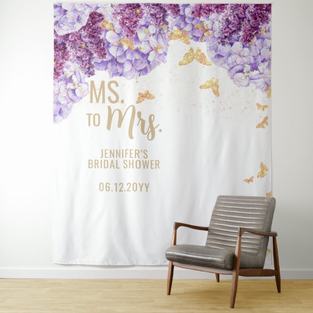 Ms Mrs Floral Arch Butterfly White Bridal Backdrop (In Situ)