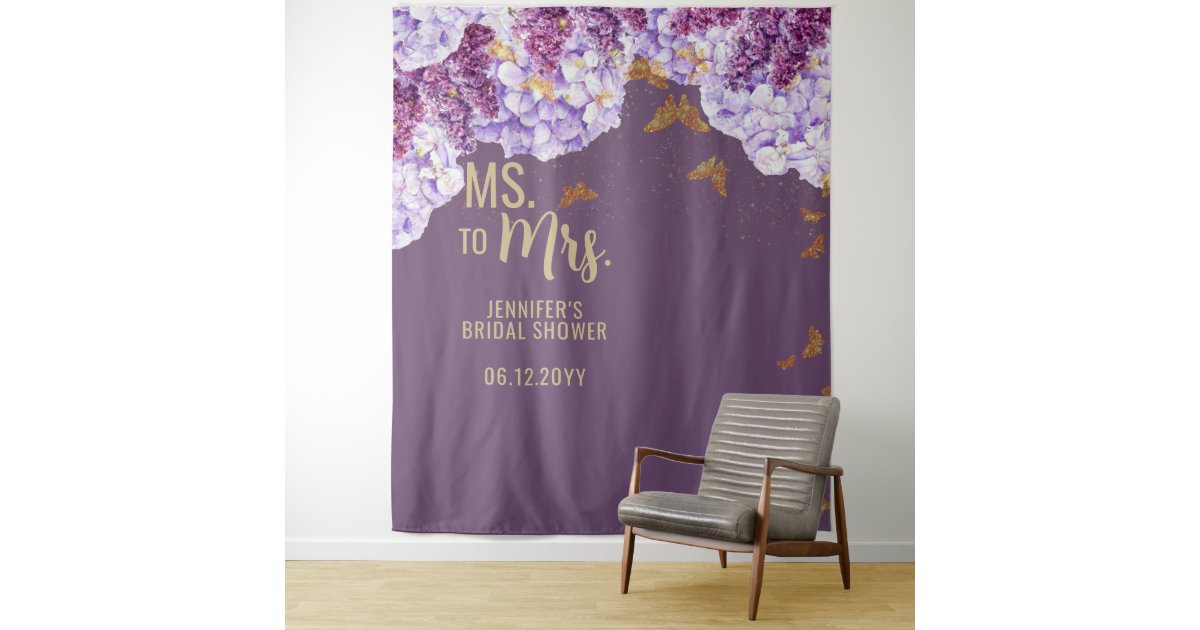 Backdrop Ms Ms Mrs Floral Butterfly Lavender Bridal Backdrop | Zazzle