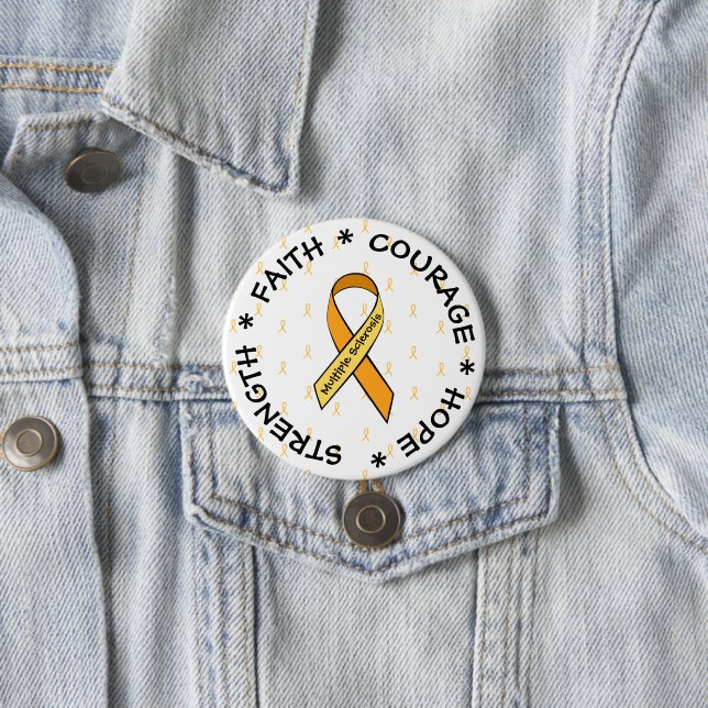 MS Multiple Sclerosis ORANGE Ribbon Button (In Situ)