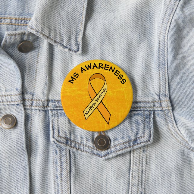 MS Multiple Sclerosis ORANGE Ribbon Button (In Situ)