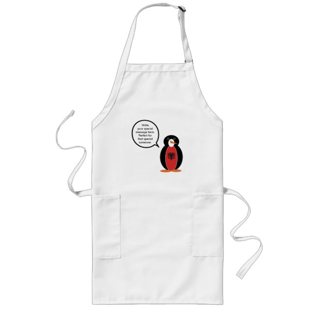 Ms Penguin Albanian Flag Talks Long Apron (Front)