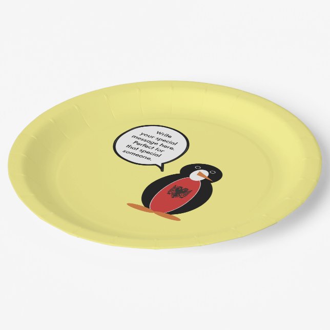 Ms Penguin Albanian Flag Talks Paper Plates (Angled)