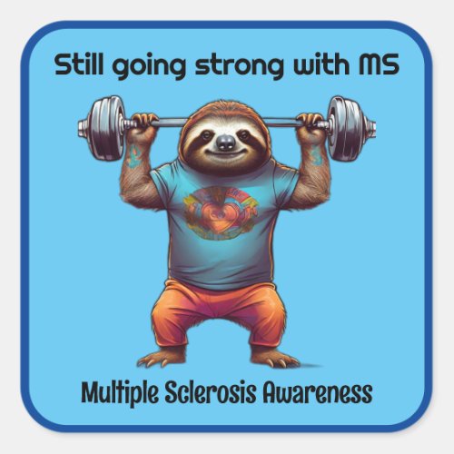 MS Sloth Lifting Weights Square Sticker