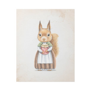 Ms. Squirrel Vintage Look Nursery Art