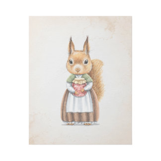 Ms. Squirrel Vintage Look Nursery Art