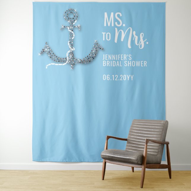 Ms to Mrs Anchor Beach Blue Bridal Shower Backdrop (In Situ)