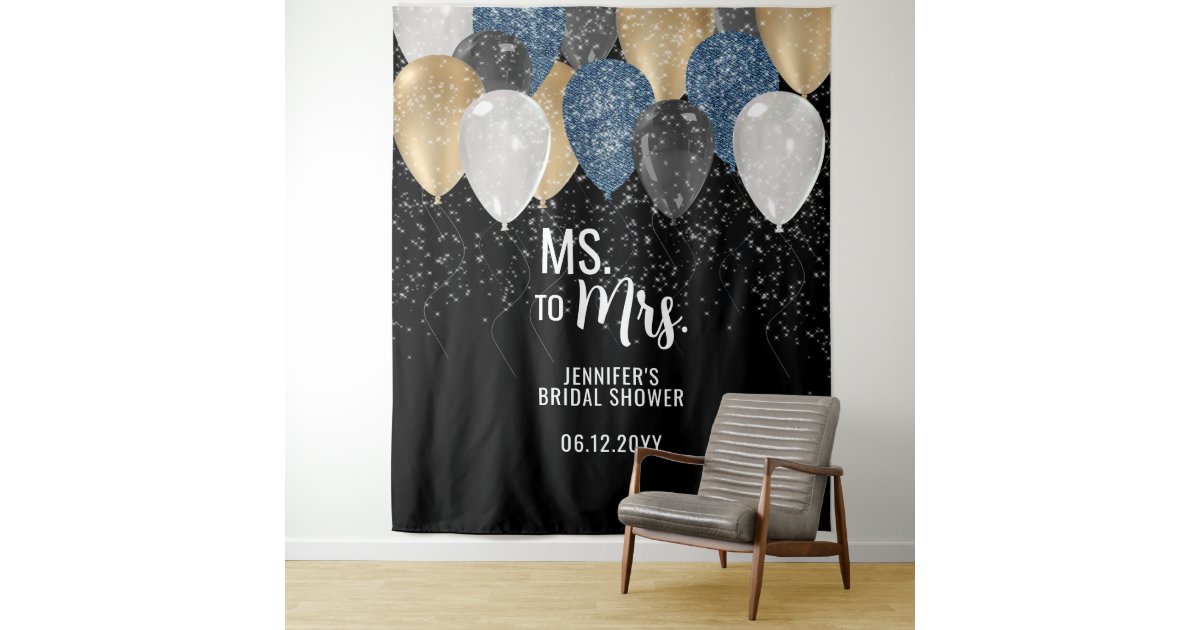 Backdrop Ms Ms to Mrs Balloon Denim Bridal Shower Backdrop | Zazzle