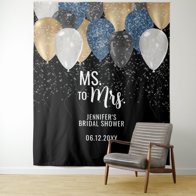 Ms to Mrs Balloon Denim Bridal Shower Backdrop (In Situ)