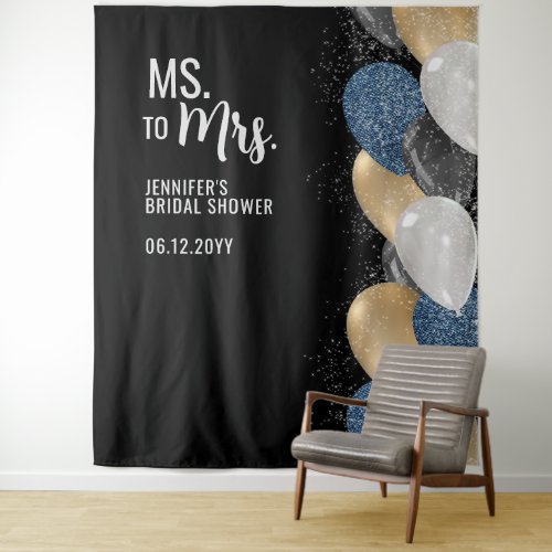 Ms to Mrs Balloons Black Bridal Shower Backdrop