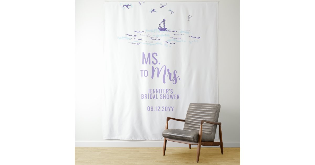 Backdrop Ms Ms to Mrs Beach Boat Waves Blue Bridal Backdrop | Zazzle