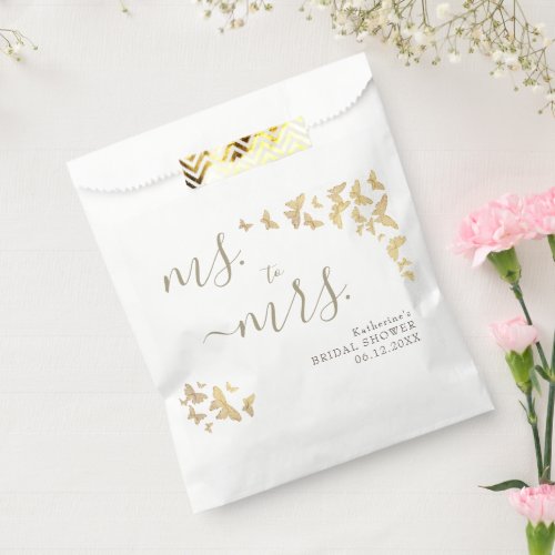Ms to Mrs Boho Gold Butterfly Classy Bridal Shower Favor Bag