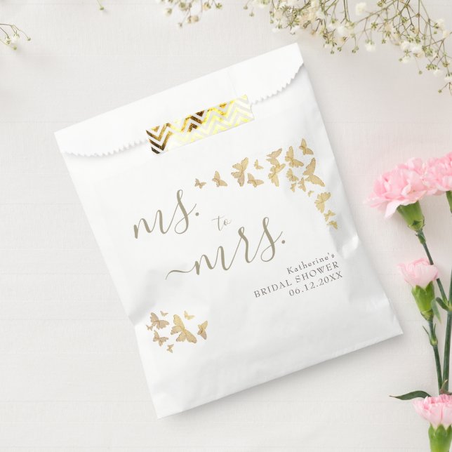 Ms to Mrs Boho Gold Butterfly Classy Bridal Shower Favor Bag (Sealed)