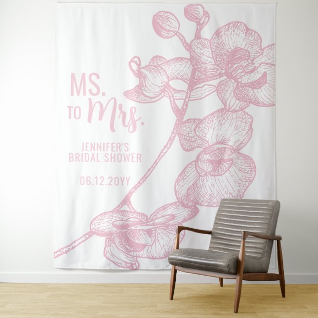 Ms to Mrs Boho Pink Orchid White Bridal Backdrop (In Situ)
