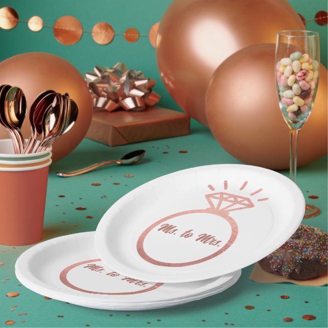 Ms to mrs. bridal shower ring  paper plates (Multi)
