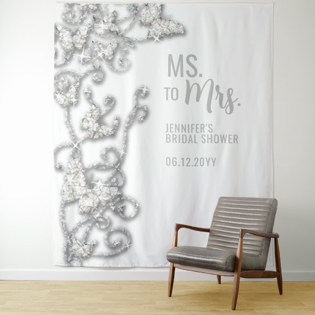 Ms to Mrs Butterflies White Bridal Shower Backdrop (In Situ)