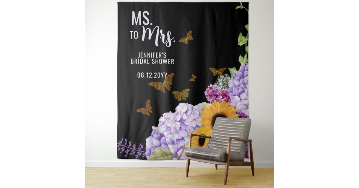Backdrop Ms Ms to Mrs Floral Butterfly Bridal Shower Backdrop | Zazzle