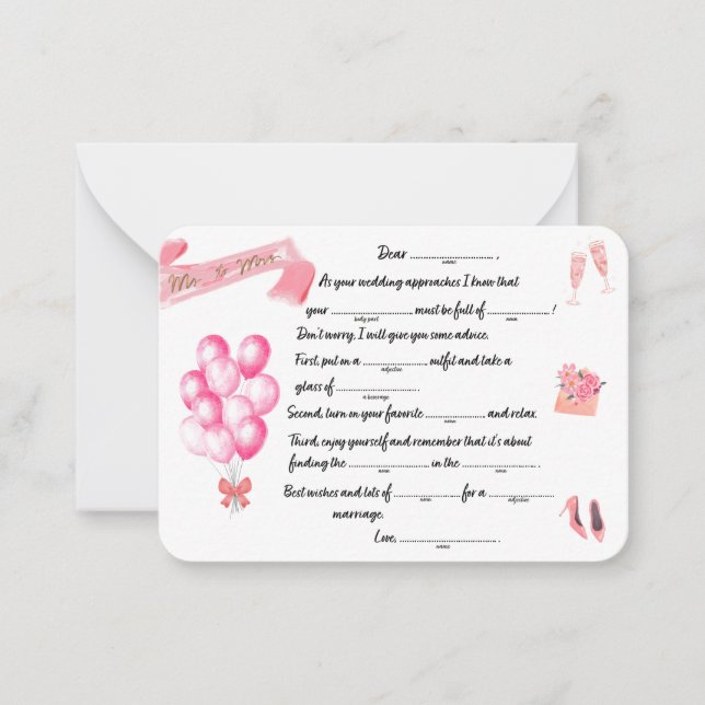 Ms to Mrs Libs Advice Note Card (Front)