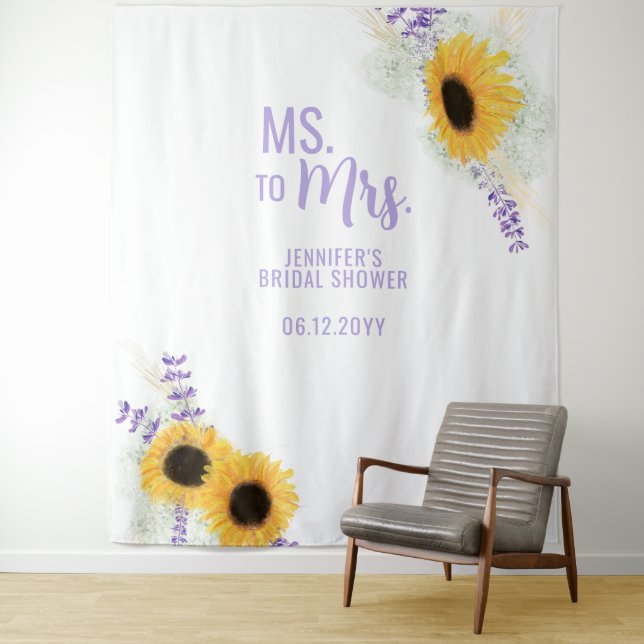 Ms to Mrs Sunflower Lavender White Bridal Backdrop (In Situ)