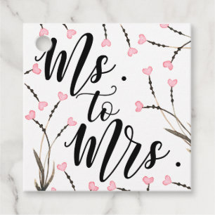 Ms to Mrs Text Pink Floral Heart Bridal Shower Favor Tags