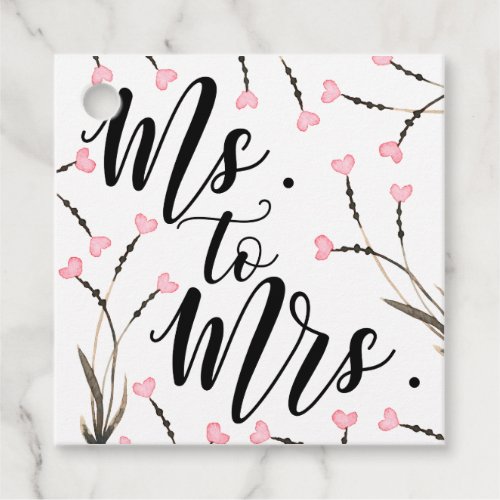 Ms to Mrs Text Pink Floral Heart Bridal Shower Favor Tags