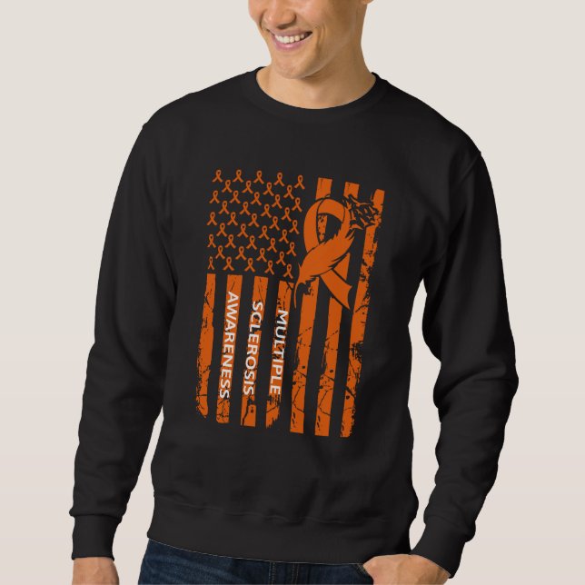 MS Warrior Multiple Sclerosis Awareness Ribbon USA Sweatshirt (Front)