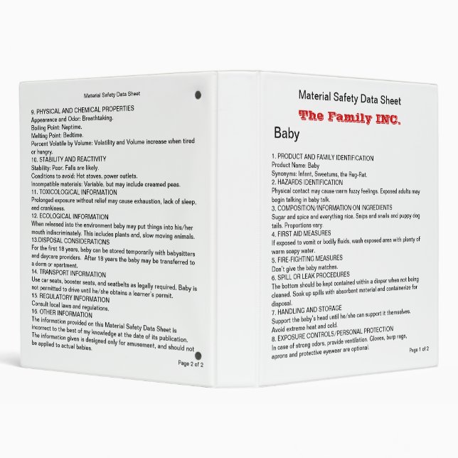 MSDS for Baby, binder (Background)