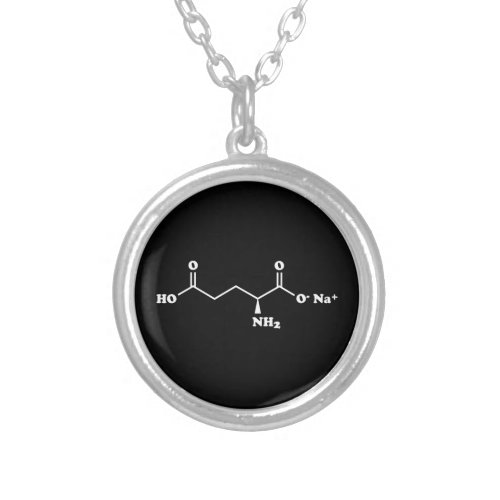 MSG Monosodium Glutamate Molecule Chemical Formula Silver Plated Necklace