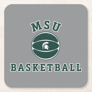 MSU Basketball   Michigan State University 4 Square Paper Coaster