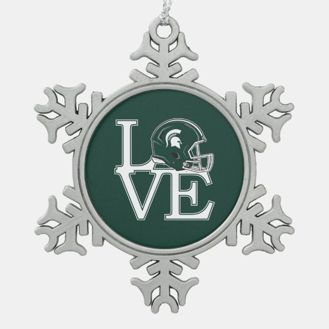 MSU Love Snowflake Pewter Christmas Ornament (Front)
