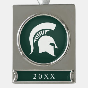 MSU Spartan Silver Plated Banner Ornament
