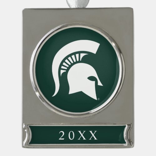 MSU Spartan Silver Plated Banner Ornament