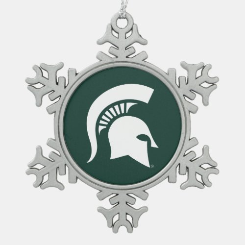 MSU Spartan Snowflake Pewter Christmas Ornament