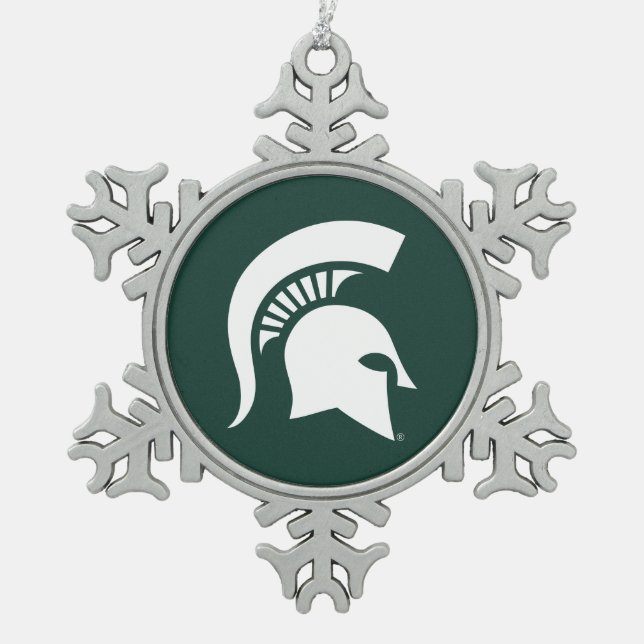MSU Spartan Snowflake Pewter Christmas Ornament (Front)