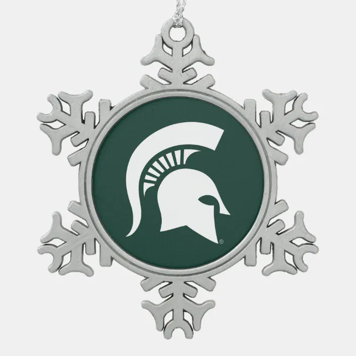 Msu Spartan Snowflake Pewter Christmas Ornament Zazzle Com